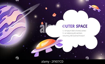 Space Banner mit Planet, ufo-Raumschiff und Wolke für Text für Landing Page Vorlage Hintergrund. Stock Vektor