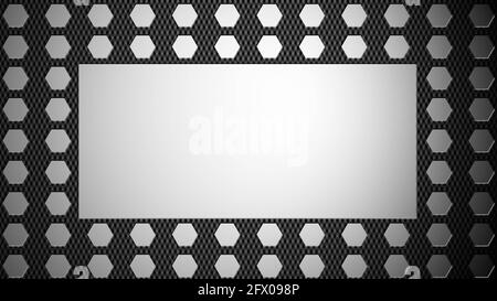 Mosaikstruktur in Grau von Wabenelementen auf dunklem Hintergrund In Carbon-Design - Übergang zu freien Platz für Ihre Text oder Nachricht - 3D Illustrati Stockfoto