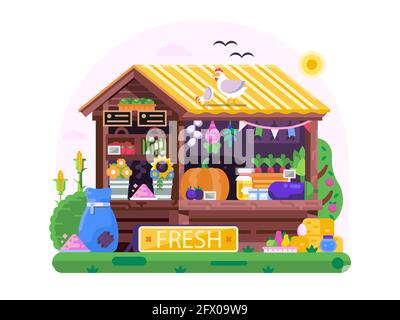 Bauernmarkt Lokaler Stall Verkaufen Sie Bio-Gemüse Stock Vektor