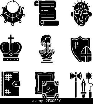 Museumsausstellungen schwarze Glyphen-Ikonen auf weißem Raum Stock Vektor