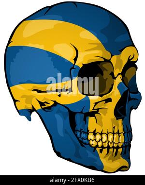 Schwedische Flagge auf einem Schädel gemalt Stock Vektor