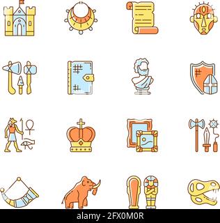 Heritage und Museum RGB-Farbsymbole eingestellt Stock Vektor