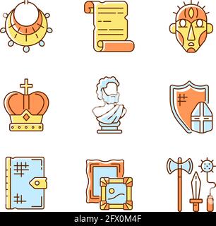 Museumsausstellungen RGB-Farbsymbole gesetzt Stock Vektor