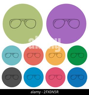 Brille mit Glosses dunklere flache Symbole auf farbigem, rundem Hintergrund Stock Vektor