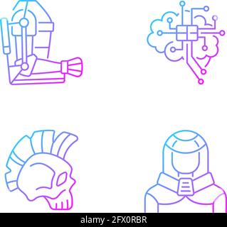 Cyberpunk Augmentations Gradient lineare Vektor-Symbole gesetzt Stock Vektor