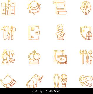 Heritage und Museum Gradienten lineare Vektor-Symbole gesetzt Stock Vektor