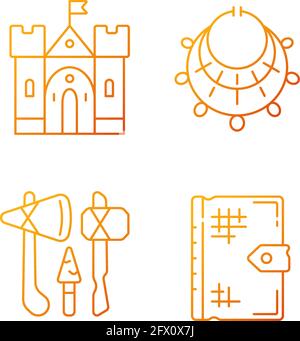 Antiquitäten Ausgrabungsgradienten lineare Vektor-Symbole gesetzt Stock Vektor