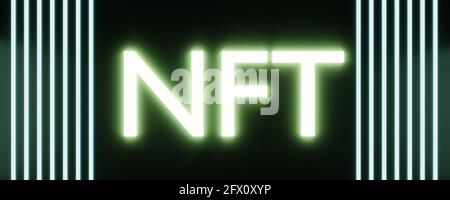 NFT nicht fungible Token auf blauem Hintergrund. High-Tech-Technologie-Textur. Stockfoto