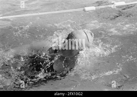 Schwimmen Niederlande gegen Deutschland in Brunssum, Ada Kok, 20. Juni 1965, Schwimmwettkämpfe, Niederlande, Presseagentur des 20. Jahrhunderts, Foto, Nachrichten zum erinnern, Dokumentarfilm, historische Fotografie 1945-1990, visuelle Geschichten, Menschliche Geschichte des zwanzigsten Jahrhunderts, Momente in der Zeit festzuhalten Stockfoto