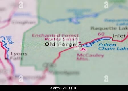 Old Forge New York USA auf einer Geografie- oder Straßenkarte angezeigt Stockfoto