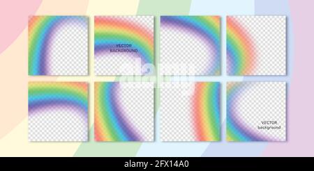 Trendige Vektorset für Social Media, Social Network Stories und Post, mobile Apps, Banner, Web-Anzeigen. Vorlage transparentem Regenbogen Hintergrund mit Stock Vektor