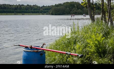 SUP-Rennen, Paddel im Vordergrund Stockfoto