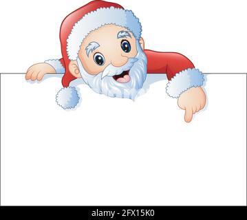 Cartoon santa claus zeigt auf ein leeres Zeichen Stock Vektor