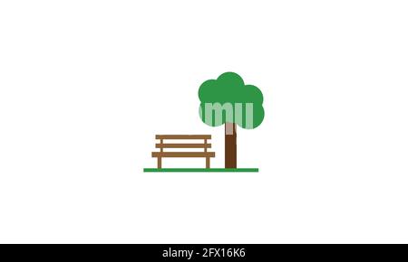 Bank und Baum im Park Vektor Symbol Logo Design Illustration Stock Vektor