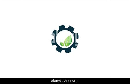 Kombination aus Zahnrad und grünem Blattlogo Symboldarstellung oder Vorlage für Logo-Vorlage für Echo Engine Setting Gear Icon Stock Vektor