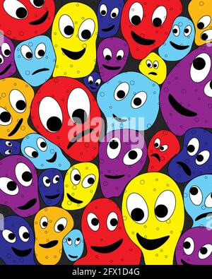 Abstrakter Hintergrund aus abstrakten Comic-Gesichtern Stock Vektor