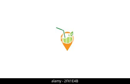 Früchte Punkte Logo Design-Vorlage-Orange Farm Logo. Lage Der Früchte, Kartenlogo. Obst-Logo für Obst-Farm, Obst-Shop, Saft-Unternehmen oder andere Compan Stock Vektor