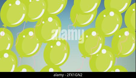 Zusammensetzung von mehreren grünen Ballons auf blauem Hintergrund Stockfoto