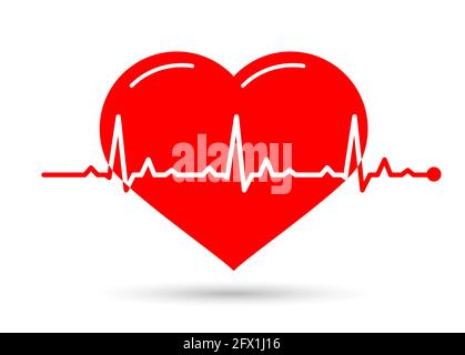 Linienkardiogramm Herz auf weißem Hintergrund. Symbol Herz mit Herzschlag. Vektorgrafik im flachen Stil. Stock Vektor