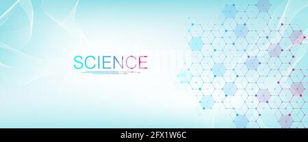 Molekulare abstrakte Struktur und Gentechnik, Gesundheitswesen und Medizin Hintergrund. Wissenschaftliche Forschung Hintergrund. Wellenfluss, Innovation Stock Vektor