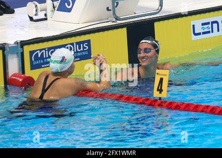 Anna Egorova aus Russland 2. Platz, Simona Quadarella aus Italien 1. Platz, Final 400 m Freestyle während der len Europameisterschaft 2021, Schwimmveranstaltung am 23. Mai 2021 in der Duna Arena in Budapest, Ungarn - Foto Laurent Lairys / DPPI / LiveMedia Stockfoto