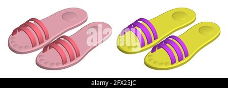 Isometrische Badeschuhe aus Gummi. Strandschuhe. 3d-Vektor Stock Vektor