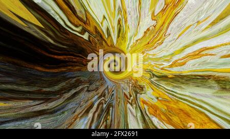 Abstrakte Hintergrundfarbe in Gold grün dunkelbraun und Gold Mit einer flüssigen Textur aus Flüssigkeit, die zu einer Spirale verdreht wurde Stockfoto