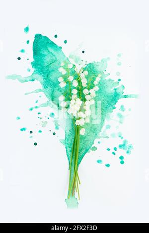 Lilly of the Valley auf Aquarell Stockfoto