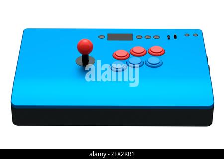 Vintage Arcade-Stick mit Joystick und Turnier-Tasten auf weiß Stockfoto