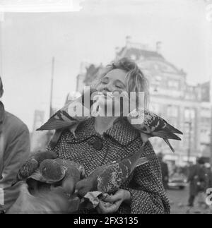 Mädchen füttert auf dem Dam-Platz lippensynchronisierende Tauben, 6. November 1961, Tauben, Mädchen, Fütterung, Niederlande, Foto der Presseagentur des 20. Jahrhunderts, zu erinnerende Nachrichten, Dokumentarfilm, historische Fotografie 1945-1990, visuelle Geschichten, Menschliche Geschichte des zwanzigsten Jahrhunderts, Momente in der Zeit festzuhalten Stockfoto