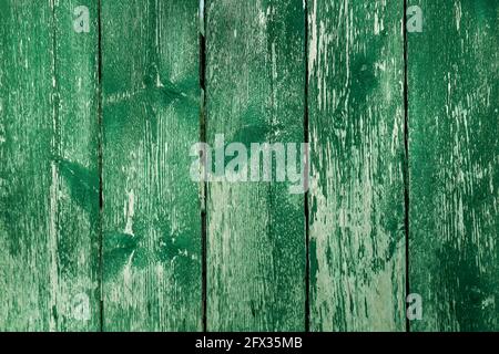 Grün lackierte vertikale Hintergrundtafeln. Tagsüber im Freien. Vorderansicht. Stockfoto