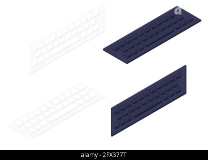 Schwarze und weiße kabellose Tastatur. Isometrische Vektordarstellung isoliertes Computerteil. Stock Vektor