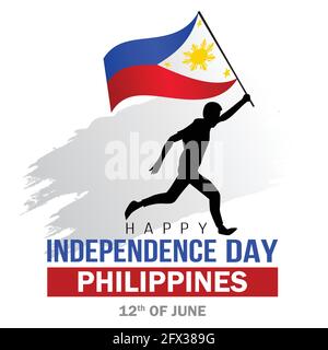 Happy Independence Day Philippine Vektor-Vorlage Design Illustration. Silhouette Mann läuft mit Flagge Stock Vektor