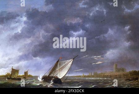Albert Cuyp. Die Maas in Dordrecht in a Storm von Aelbert Jacobsz Cuyp (1620-1691), Öl auf Eiche, c.. 1645-50 Stockfoto