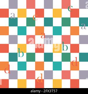 Nahtloses abstraktes Muster. Mehrfarbige Zellen. Stile der 80er bis 90er. Farbenfroher geometrischer Hintergrund. Style-Vektor-Alphabet. Abbildung für Postkarte, Pos. Stock Vektor