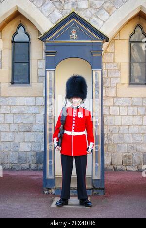 Wachhabende der Königin, Lower Ward, Schloss Windsor, Windsor, Berkshire, England, Vereinigtes Königreich Stockfoto