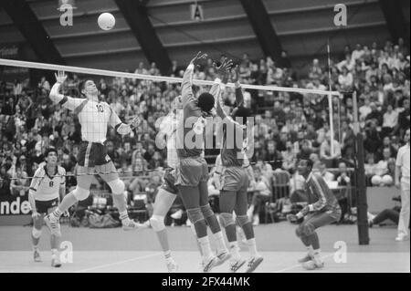 Vorolympisches Volleyballturnier in Amsterdam; Niederlande gegen Kamerun, 2. Februar 1988, Turniere, Volleyball, Niederlande, Foto der Presseagentur des 20. Jahrhunderts, Nachrichten zum erinnern, Dokumentarfilm, historische Fotografie 1945-1990, visuelle Geschichten, Menschliche Geschichte des zwanzigsten Jahrhunderts, Momente in der Zeit festzuhalten Stockfoto