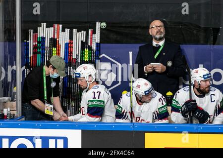 Arena Riga, Riga, Lettland, 25. Mai 2021, Team Norway Bench während der Weltmeisterschaft 2021 - Finnland gegen Norwegen, Eishockey - Foto Andrea Re / LM Stockfoto