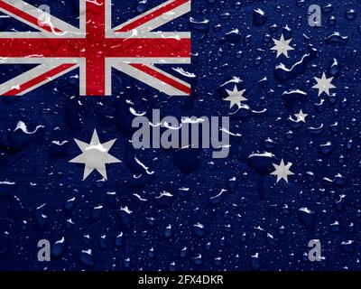 Flagge Australien mit Regentropfen Stockfoto