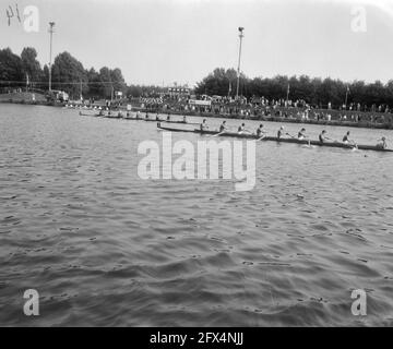 Frauen-Europameisterschaften im Rudern 1966, Ziel der Frauen-Achter, 27. August 1966, Rudern, Ziel, championships, Niederlande, Foto der Presseagentur des 20. Jahrhunderts, zu erinnerende Nachrichten, Dokumentarfilm, historische Fotografie 1945-1990, visuelle Geschichten, Menschliche Geschichte des zwanzigsten Jahrhunderts, Momente in der Zeit festzuhalten Stockfoto