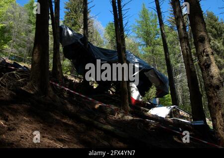 Kabinenbahn Stresa-Mottarone / Incidente Funivia Stresa-Mottarone. Lago Maggiore, Italien Stockfoto