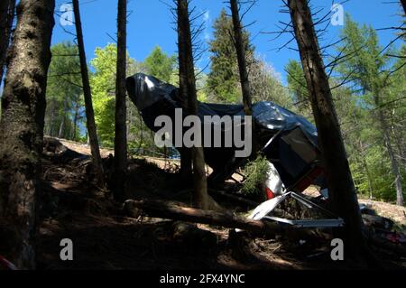 Kabinenbahn Stresa-Mottarone / Incidente Funivia Stresa-Mottarone. Lago Maggiore, Italien Stockfoto