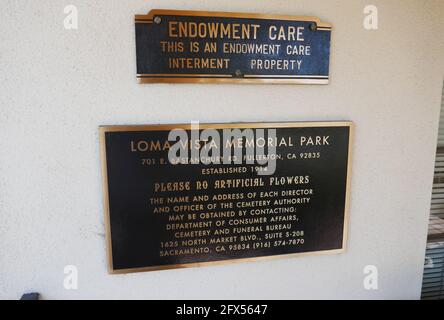 Fullerton, Kalifornien, USA 24. Mai 2021 EIN allgemeiner Blick auf die Atmosphäre des Loma Vista Memorial Park am 24. Mai 2021 in Fullerton, Kalifornien, USA. Foto von Barry King/Alamy Stockfoto Stockfoto