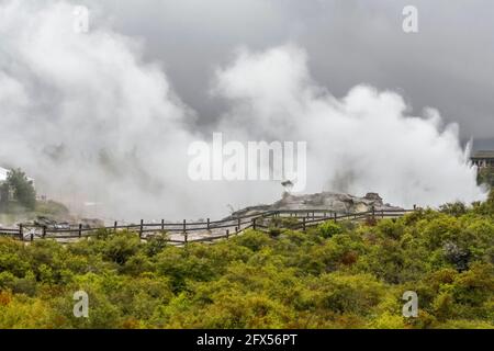 Landschaft rund um das Geothermische Tal Te Puia in Neuseeland Stockfoto