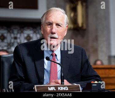 Washington, DC, USA. Mai 2021. 25. Mai 2021 - Washington, DC, Vereinigte Staaten: US-Senator ANGUS KING (i-ME) spricht bei einer Anhörung des Senats Armed Services Committee. Quelle: Michael Brochstein/ZUMA Wire/Alamy Live News Stockfoto