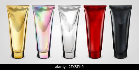 Verpackung nacre, Perle metallischen 3d realistische Tube für Kosmetika isoliert auf hellem Hintergrund. Hier Können Cremes, Zahnpasta, Gel, Sauce, Farbe, Leim, L Stock Vektor