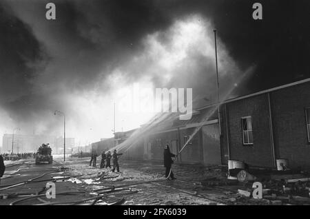 Großbrand in der Fabrik von Tedeco in Deventer, 13. Februar 1969, Brände, Fabriken, Niederlande, Presseagentur des 20. Jahrhunderts, Foto, Nachrichten zum erinnern, Dokumentarfilm, historische Fotografie 1945-1990, visuelle Geschichten, Menschliche Geschichte des zwanzigsten Jahrhunderts, Momente in der Zeit festzuhalten Stockfoto