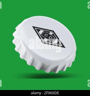 Madrid , SPANIEN - 25. Mai 2021: Borussia Monchengladbach 3D rendern realistisches Flaschenverschlusslogo auf weißem, illustrativem Editorial Stockfoto