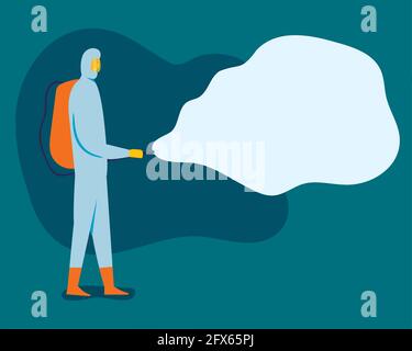 Personen mit Gefahrgut Schutzanzug Sprühen Virus Vektor Illustration Stock Vektor