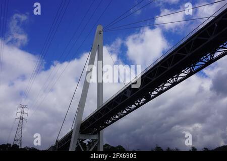 Niedriger Winkel Blick auf die Batman Bridge über den Tamar River Stockfoto